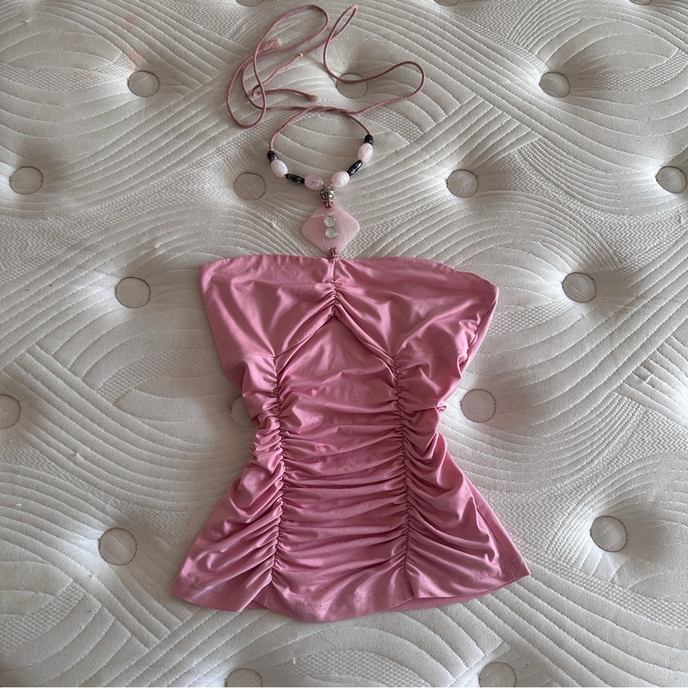 Y2k Pink Ruched Strapless Women's Top